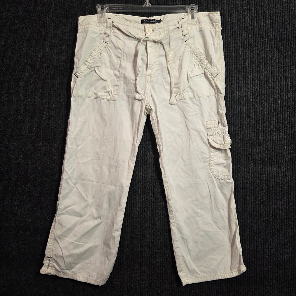Sanctuary Anthropologie Y2K Cream Cargo Capri Pants 100% Cotton Size M
